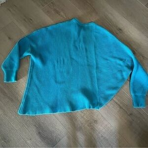 Free People Teal A Symmetrical Crew Neck Oversized Knit Sweater Chunky Lagenlook